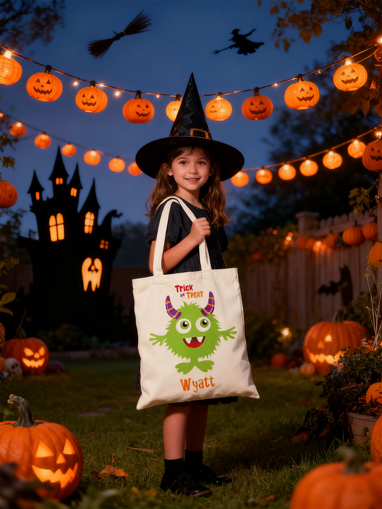 Halloween Green Short-legged Monster Canvas Candy Bag